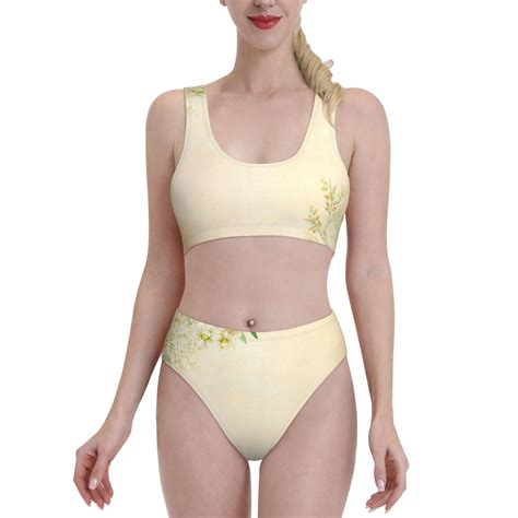 Lukts Women High Waisted Bikini Set Flower Swimsuit Piece Bathing Suit Tummy Control Medium