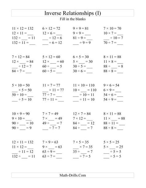 Inverse Relationships Multiplication And Division All Inverse