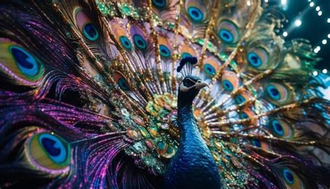 Premium Ai Image Majestic Peacock Displays Vibrant Colors In Nature