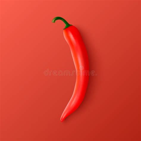 Vector D Realistic Red Whole Fresh And Hot Chili Pepper Closeup Isolated On Red Background