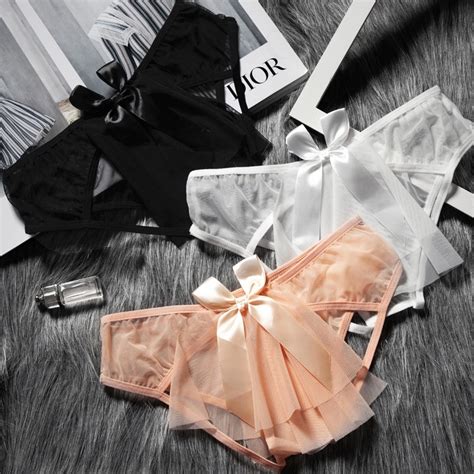 Jual Celana Dalam Wanita Lingerie Sexy Open Crotch Low Waist G String Transparan Celana Dalam