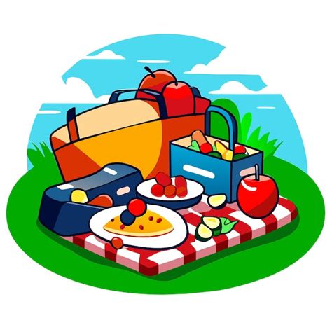 Premium Vector | Picnic food on grass in park cartoon vector illustration