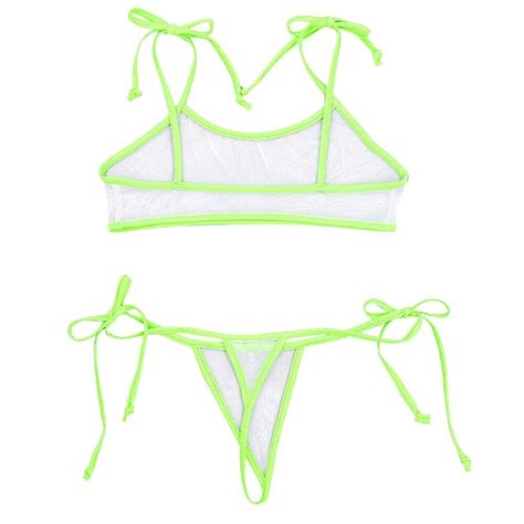 Adult Women Transparent Mesh Swimwear Sex Female Mini Micro Bikini Swimsuit Bathing Suit Bra Top