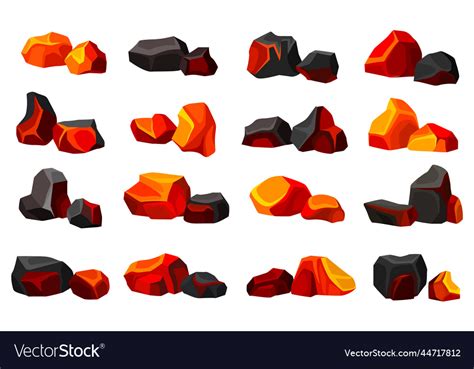 Glowing Coal And Hot Embers And Stones Big Vector Image