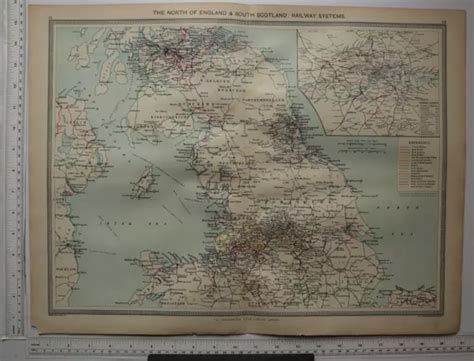 1904 ANTIK LANDKARTE North Von England South Schottland Eisenbahn