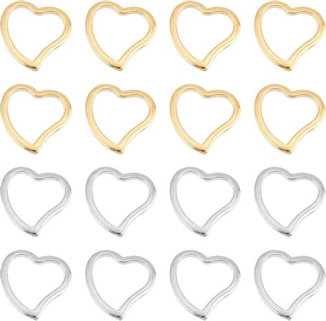 Unicraftale 40pcs 2 Colors 14 5mm Long 304 Stainless Steel Linking Rings Heart Ring