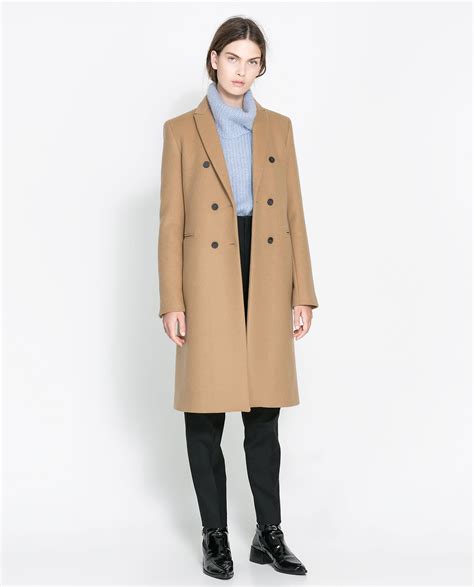 Zara Masculine Double Breasted Coat in Brown | Lyst