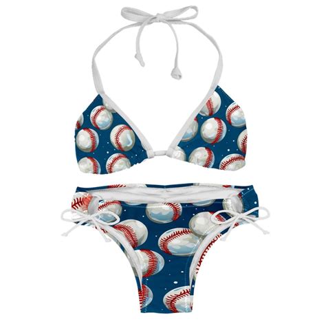 Baseball Detachable Sponge Adjustable Strap Bikini Set Two Pack