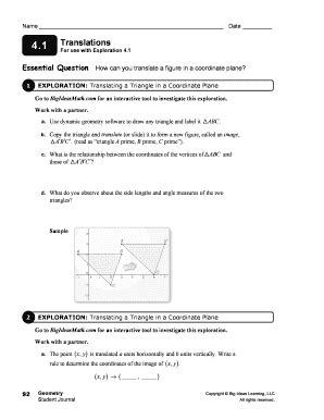 Fillable Online Exploration Translating A Triangle In A Coordinate