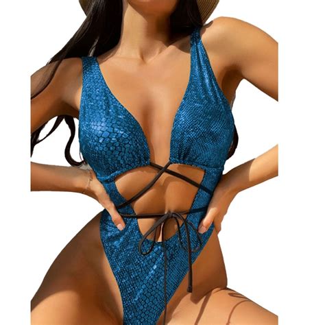 Women S Sexy Snakeskin One Piece Swimsuit Metallic Outfit Bathing Suits Sexy Bikini Swimsuits