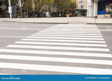 White Pedestrian Crossing On Empty City Street Stock Image Image Of