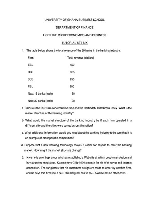 University Of Ghana Business School Tutorial Set Six Pdf