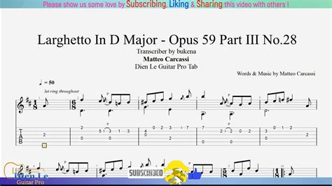 For Classical Guitar With TABs Matteo Carcassi Larghetto In D Major