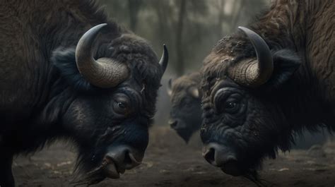 Premium AI Image | illustration of a herd of wild buffalo in the middle ...