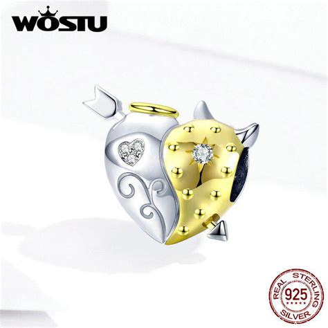 Buy Wostu Real Sterling Silver Angel Devil Beads Heart Gold