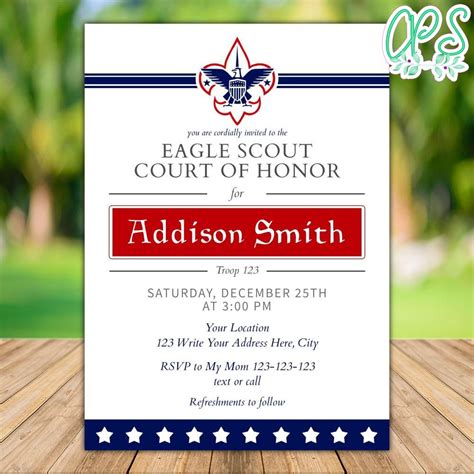 Printable Eagle Scout Court Of Honor Invitation Template Diy