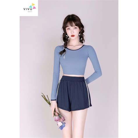 Bikini Đồ bơi nữ set bơi mảnh áo dài tay chống nắng chất tăm lạnh cao cấp phong cách hàn quốc