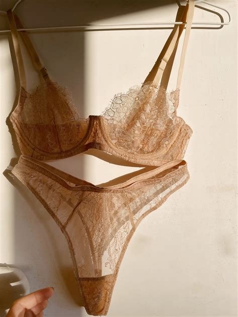 Lace Nude Lingerie Set Basic Lace Lingerie Elegant Underwear Etsy