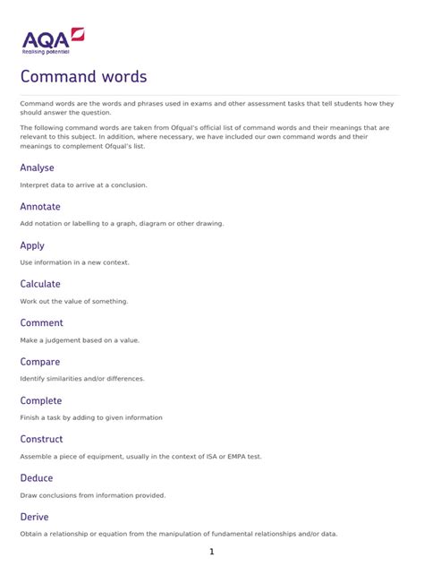 Aqa Command Words Pdf