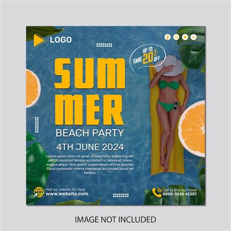 Premium PSD Poster For The Summer Beach Party Shows A Woman In A Bikini And A Swimsuit