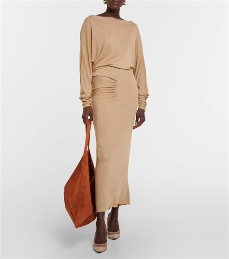 Oron Ruched Jersey Midi Dress In Beige Khaite Mytheresa