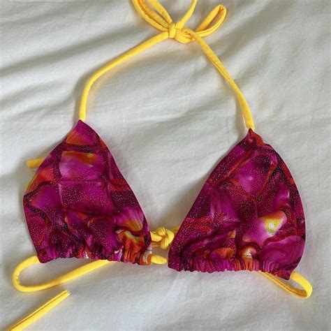 Pink And Yellow Bikini Made In Miami Glitter Detail Depop