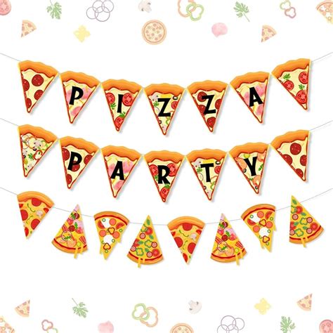 Fangleland Pizza Party Banner Pizza Party Time Pennant Banner Pizza