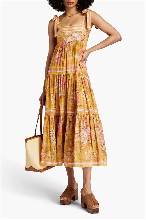 Zimmermann Tiered Floral Print Cotton Gauze Midi Dress The Outnet