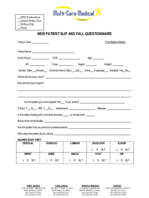 Fillable Online SLIP FALL QUESTIONNAIRE MCM ALL LOCATIONS ORTHO Fax