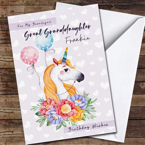 Great Granddaughter Unicorn With Balloons Any Text Personalised