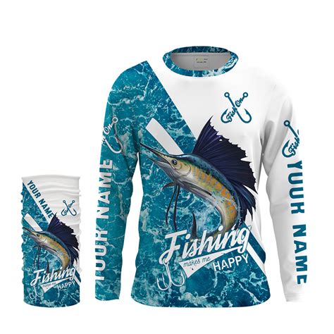 Sailfish Fishing Saltwater Camo Custom Name Performance Fishing Shirts ...