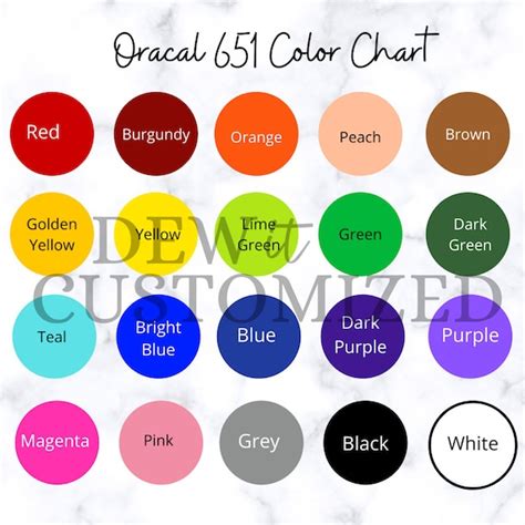 oracal  vinyl color basic oracal  color template etsy