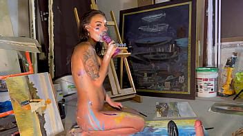 Artist Monika Fox Painted Picture Using Vagina Fucked All Holes Big Dildos With Double
