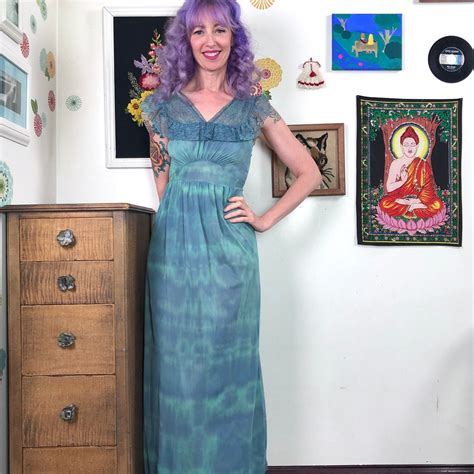 Vintage Nightgown 1950s Lingerie Hand Dyed Green Blue Vintage Slip Dress Size XS S Etsy