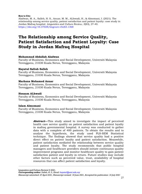 Pdf Relationship Among Service Quality Patient Satisfaction And