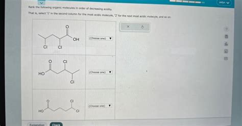 Solved Rank The Following Organic Molecules In Order Of Chegg