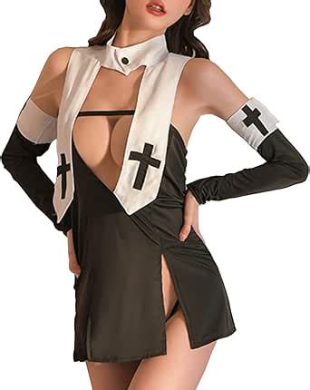 Amazon Snomyrs Sexy Nun Costume Gothic Cosplay Lingerie For Women Tube Top Micro Mini Dress