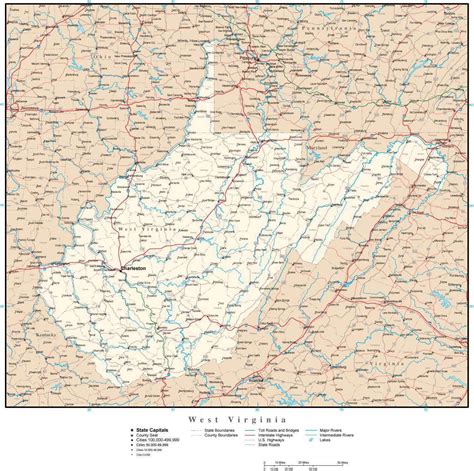 West Virginia map in Adobe Illustrator vector format