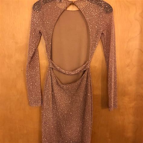 Nude Sparkly Sequin Open Back Mini Dress Gem