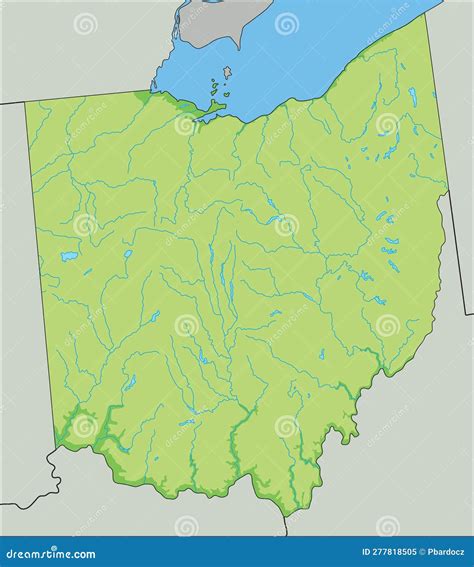 Detailed Ohio Physical Map Stock Vector Illustration Of Lake