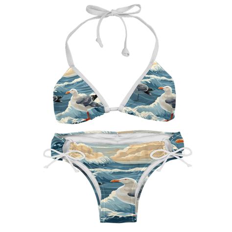 Seagull Detachable Sponge Adjustable Strap Bikini Set Two Pack Swim Suit Beach Pool