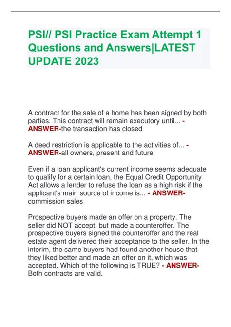 PSI PSI Practice Exam Attempt 1 Questions And Answers LATEST UPDATE