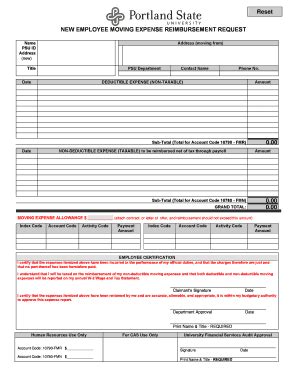 Fillable Online New Employee Moving Expense Reimbursement Request Fax