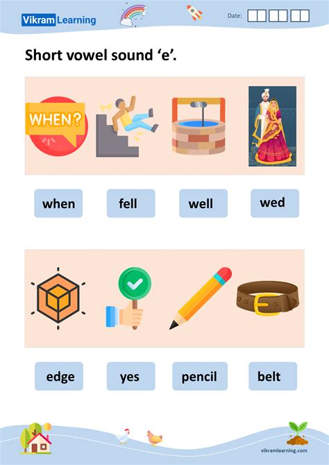 Download phonics short and long vowel sounds 'e' worksheets | vikramlearning.com