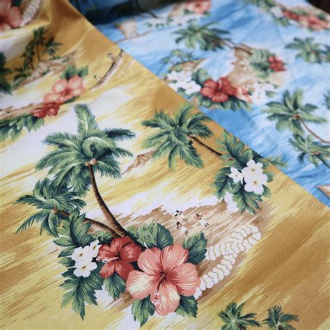 Hawaii Beach Printed Cotton Fabric Yellowblue Hawaii Style Etsy