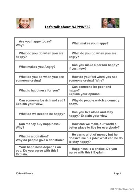 Lets Talk About Happiness English Esl Worksheets Pdf And Doc