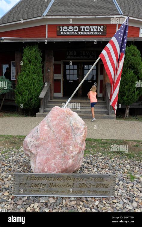 The Entrance Of South Dakotas Original 1880 Town With A Us Flag In