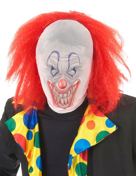 Horror Clown Halloween Strumpfmaske mit Perücke weiss rot günstige