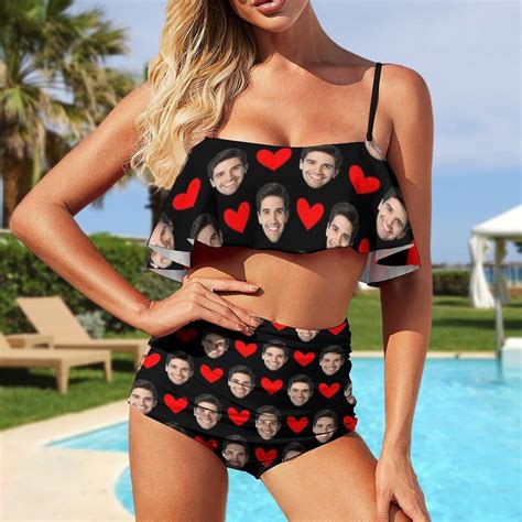 Custom Face Bathing Suits For Girlfriend Personalized Love Hearts Bikini With Photo Customize