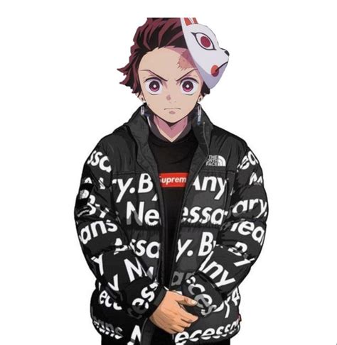 an anime character wearing a black jacket with white letters on it